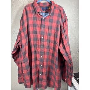 Polo Ralph Lauren Classic Indigo Untucked Flannel Gingham Plaid Shirt Mens 3XB